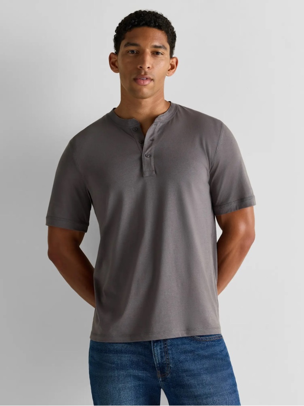 XXL Cotton Knit Men's Henley HYDENYOO NEW YORK Cream Antique White